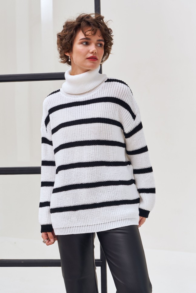 Теплий светр у смужку «Таббі» (білий, чорний)