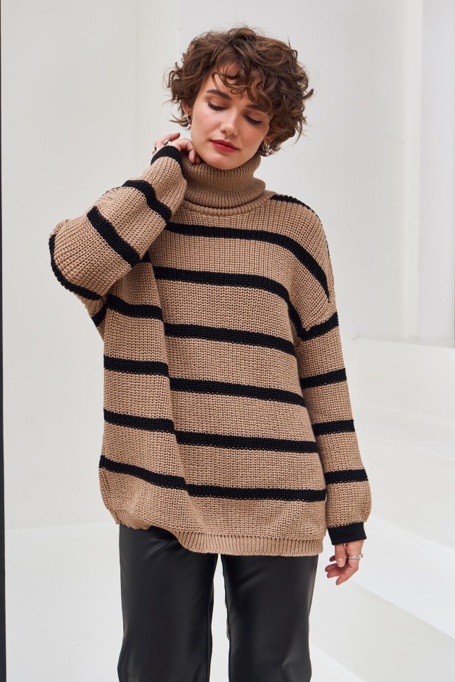 Теплий светр у смужку «Таббі» (беж, чорний)